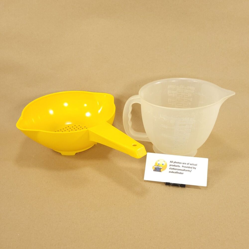 Vintage Tupperware Bundle #1288 Mix-N-Store Pitcher #1200 Strainer Yellow